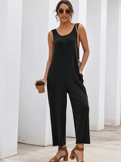 Sleeveless Wide Leg Casual Jumpsuit Black / S The Nichole Collection