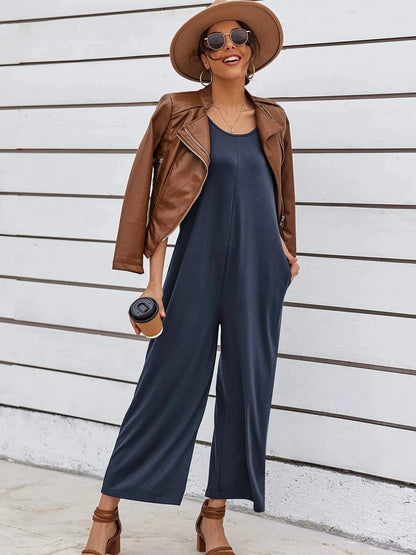 Sleeveless Wide Leg Casual Jumpsuit Navy / S The Nichole Collection
