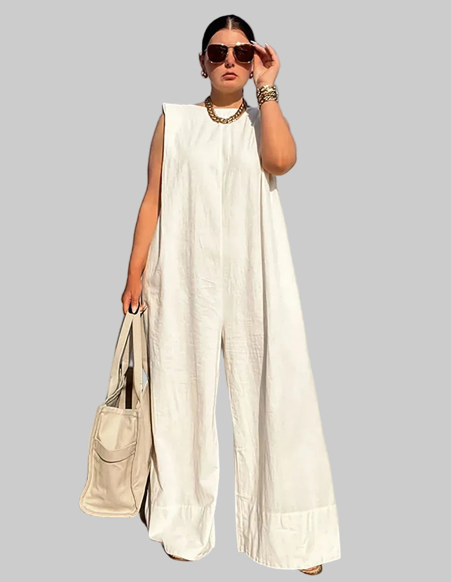 Sleeveless Wide Leg Cotton Jumpsuit – Casual Summer Overalls The Nichole Collection