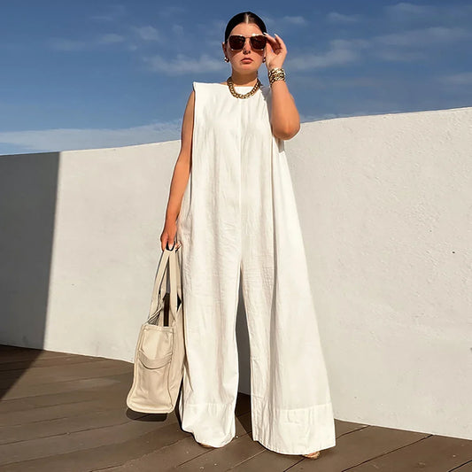 Sleeveless Wide Leg Cotton Jumpsuit – Casual Summer Overalls The Nichole Collection