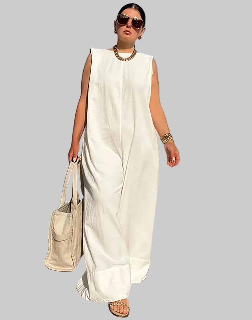 Sleeveless Wide Leg Cotton Jumpsuit – Casual Summer Overalls WHITE / S The Nichole Collection
