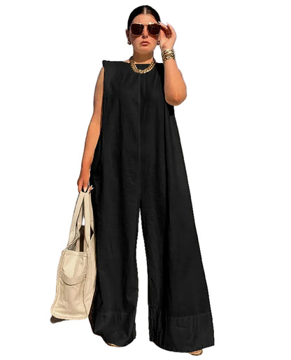 Sleeveless Wide Leg Cotton Jumpsuit – Casual Summer Overalls BLACK / S The Nichole Collection