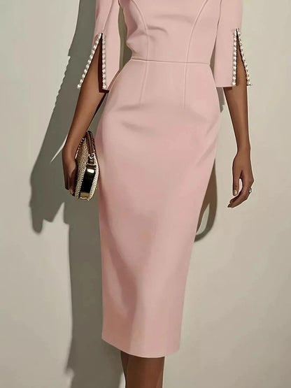 Slim-Fit Elegant Midi Dress with Beaded Slit Sleeve Trendsi