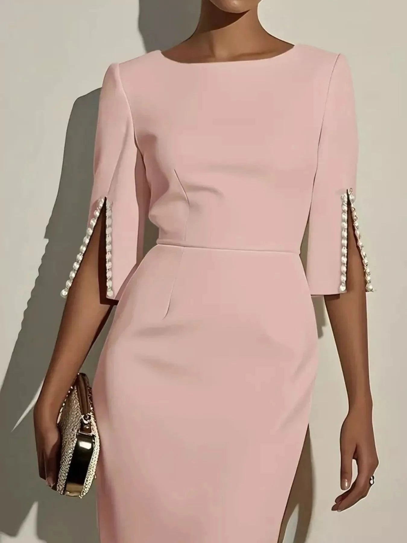 Slim-Fit Elegant Midi Dress with Beaded Slit Sleeve Trendsi