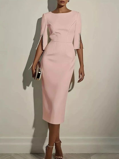 Slim-Fit Elegant Midi Dress with Beaded Slit Sleeve Pink / S Trendsi