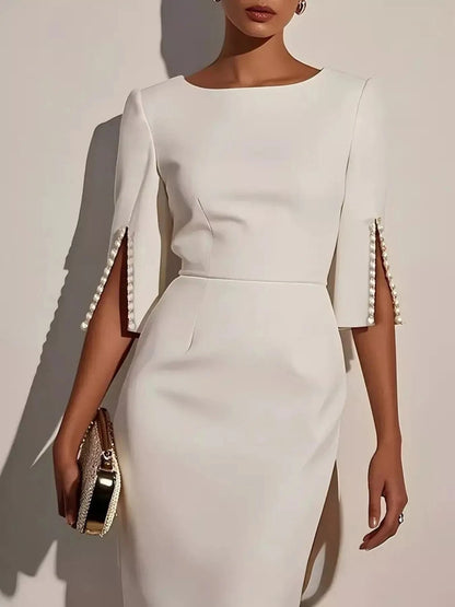 Slim-Fit Elegant Midi Dress with Beaded Slit Sleeve Trendsi