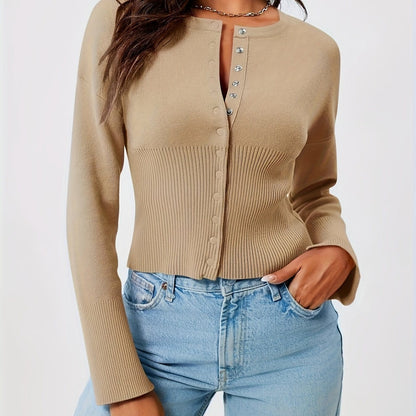 Slim Fit Ribbed Knit Crop Sweater Sweaters Camel / S The Nichole Collection
