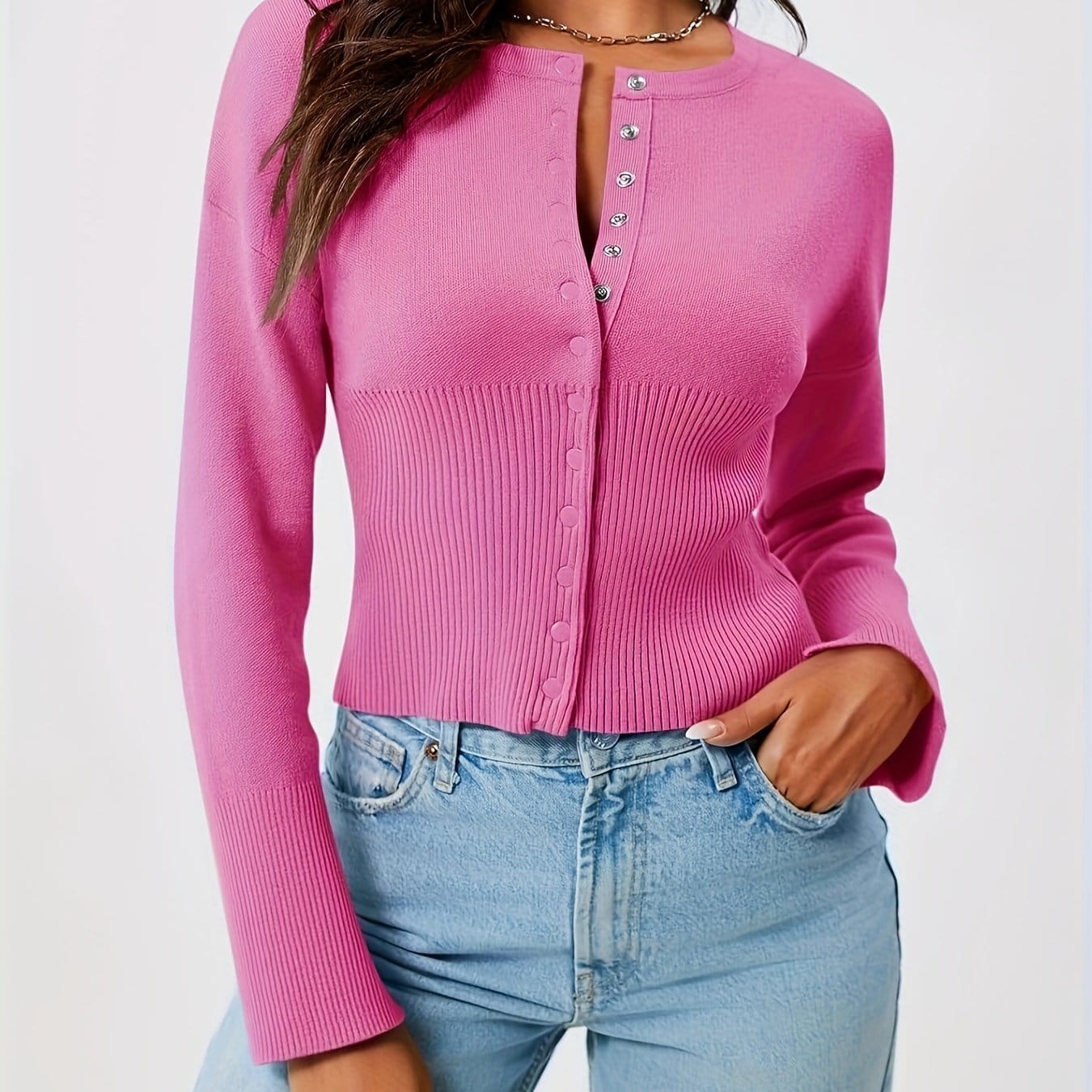 Slim Fit Ribbed Knit Crop Sweater Sweaters Dark Pink / S The Nichole Collection