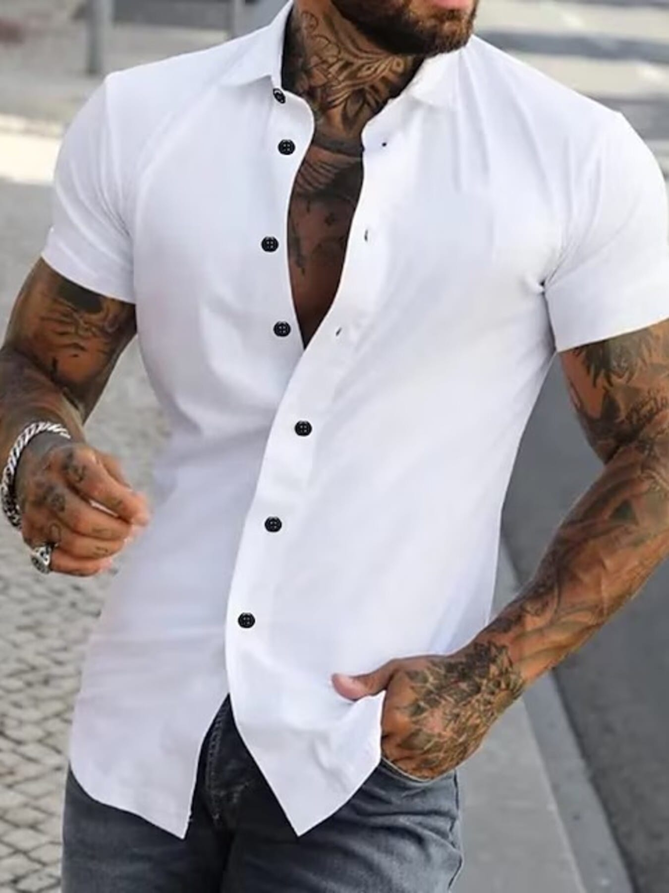 Slim Fit Short Sleeve Button-Down Shirt | The Nichole Collection
