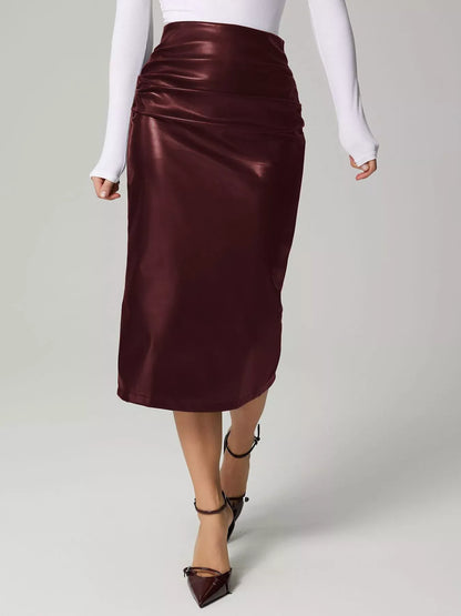 Slit Back Leather Skirt The Nichole Collection