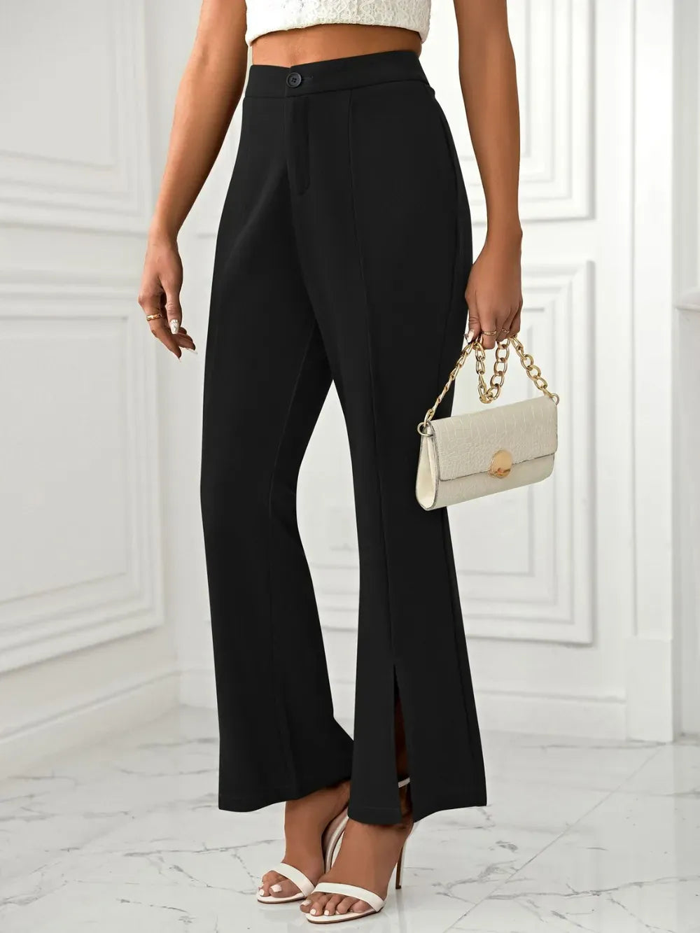 Slit Flare Pants with Pockets Dress Pants The Nichole Collection