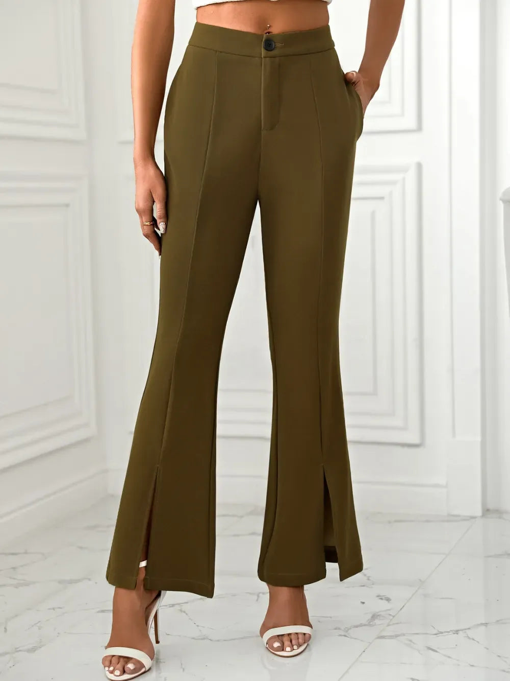 Slit Flare Pants with Pockets Dress Pants The Nichole Collection