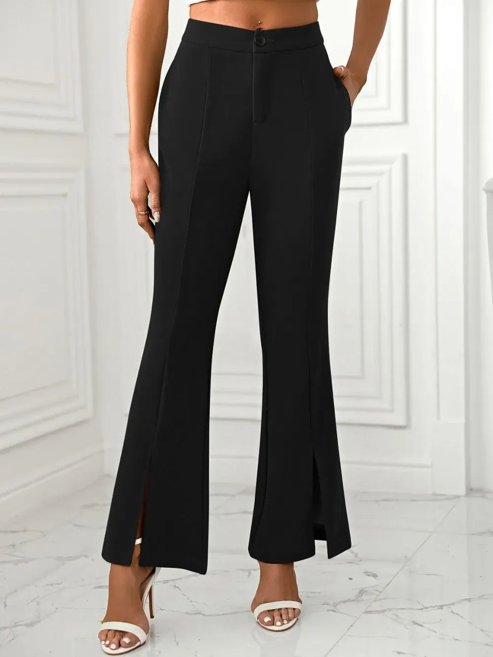 Slit Flare Pants with Pockets Dress Pants Black / XS The Nichole Collection