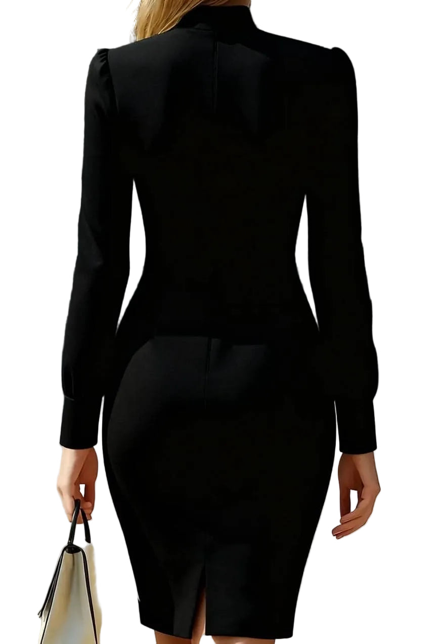 Slit High Neck Long Sleeve Dress THE NICHOLE COLLECTION - Official Site