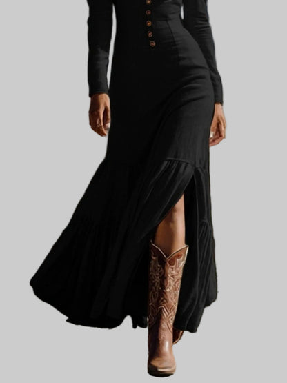 Slit Long Sleeve Tiered Maxi Dress THE NICHOLE COLLECTION - Official Site