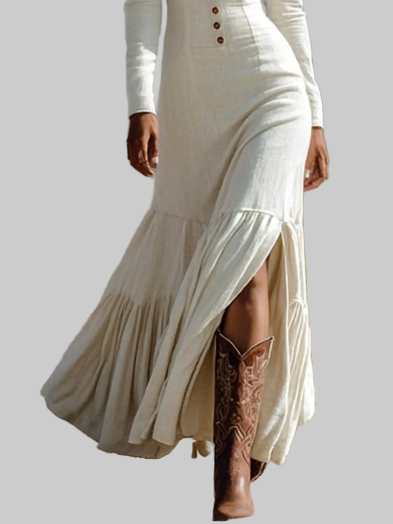Slit Long Sleeve Tiered Maxi Dress THE NICHOLE COLLECTION - Official Site