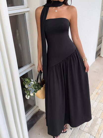 Slit Tube Maxi Dress with Scarf Maxi Dresses The Nichole Collection - Official Site