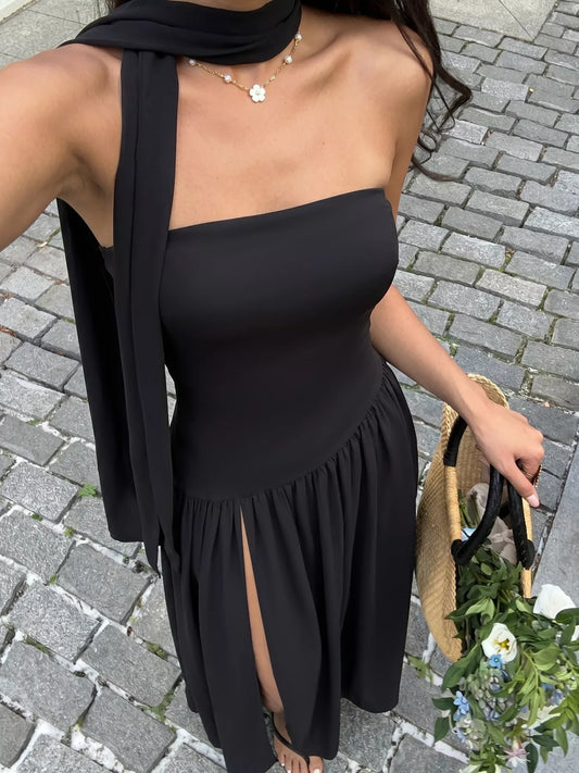 Slit Tube Maxi Dress with Scarf Maxi Dresses The Nichole Collection - Official Site