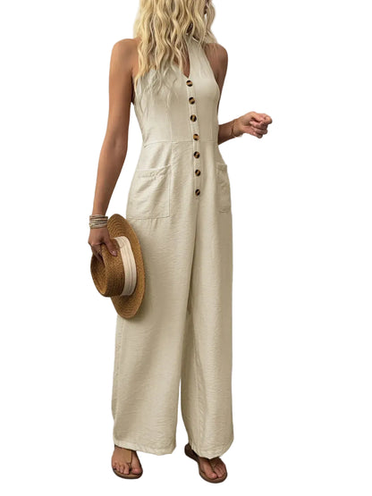 Smocked Halter Neck Jumpsuit The Nichole Collection