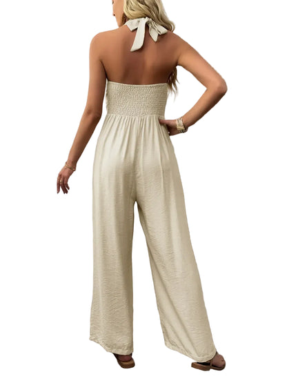 Smocked Halter Neck Jumpsuit The Nichole Collection