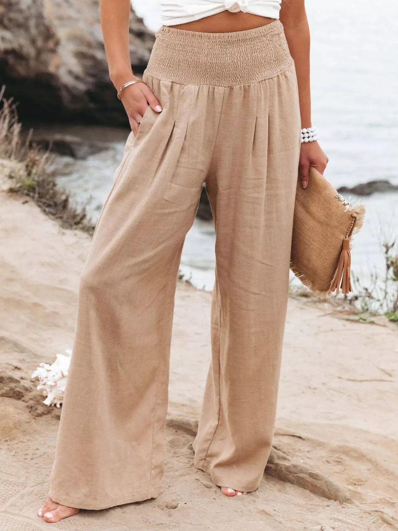Smocked High Waisted Wide Leg Pants The Nichole Collection - Official Site