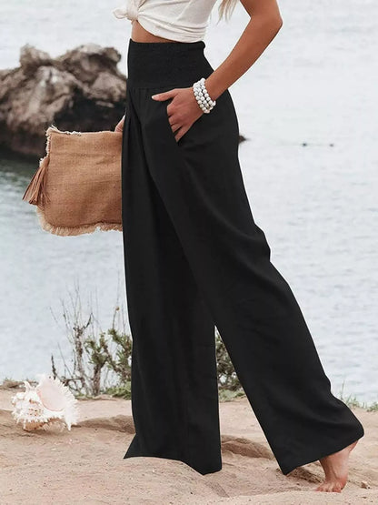 Smocked High Waisted Wide Leg Pants The Nichole Collection - Official Site