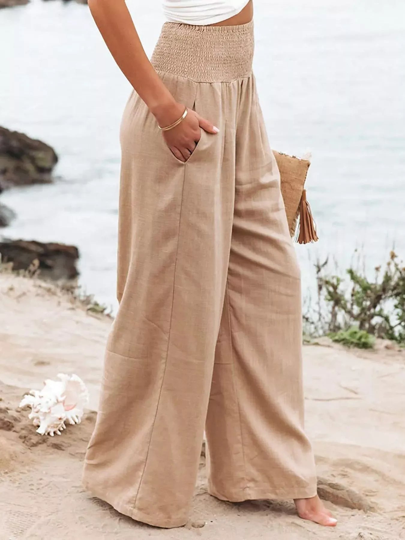 Smocked High Waisted Wide Leg Pants The Nichole Collection - Official Site