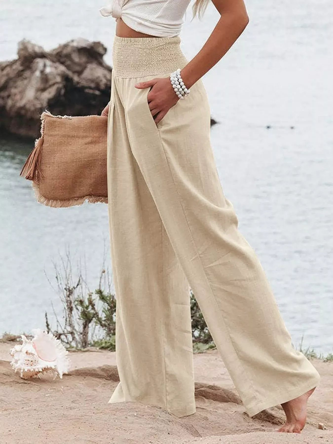 Smocked High Waisted Wide Leg Pants The Nichole Collection - Official Site