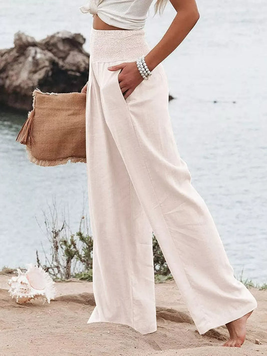 Smocked High Waisted Wide Leg Pants White / S The Nichole Collection - Official Site