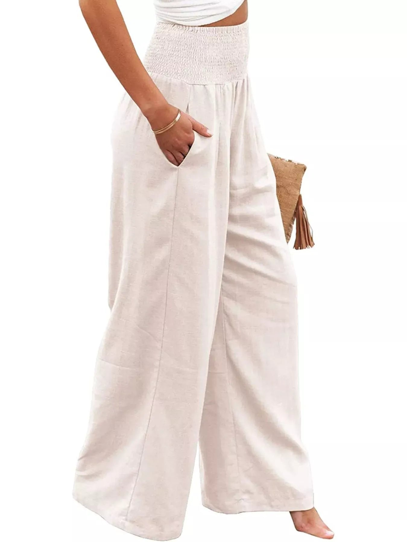 Smocked High Waisted Wide Leg Pants The Nichole Collection - Official Site