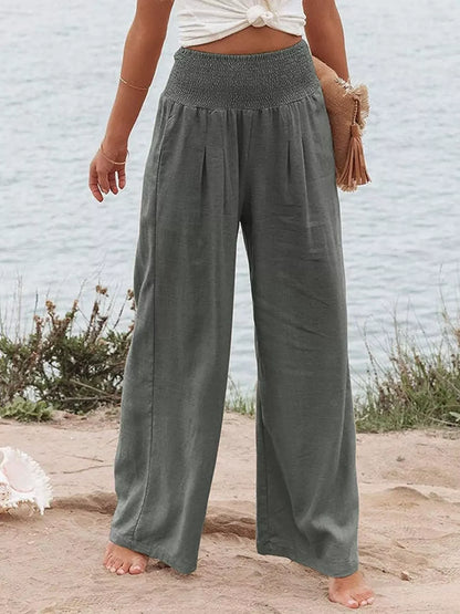 Smocked High Waisted Wide Leg Pants Dark Gray / S The Nichole Collection - Official Site