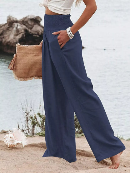 Smocked High Waisted Wide Leg Pants The Nichole Collection - Official Site