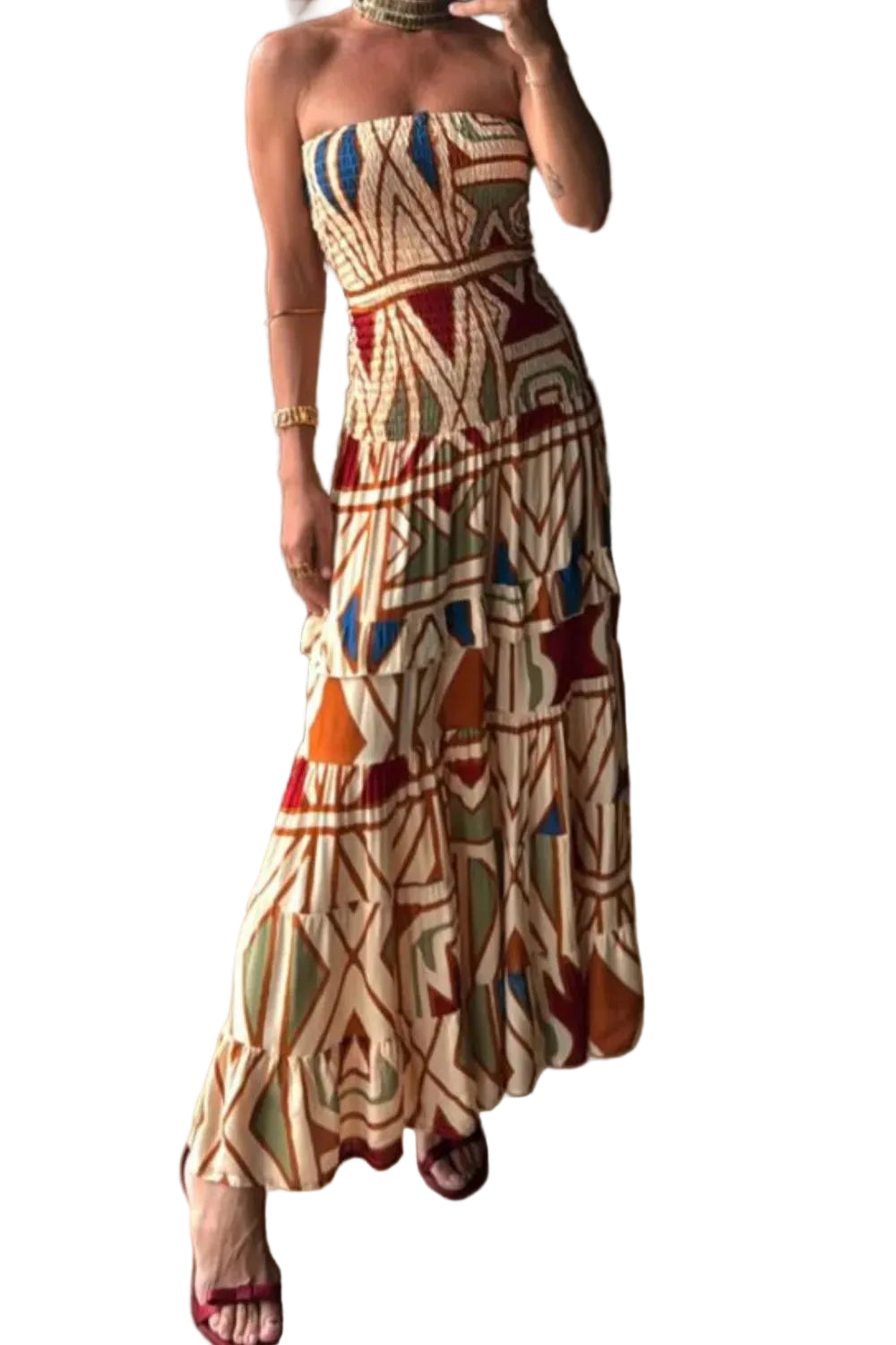 Smocked Printed Tube Dress Multicolor / S Maxi Dresses The Nichole Collection - Official Site