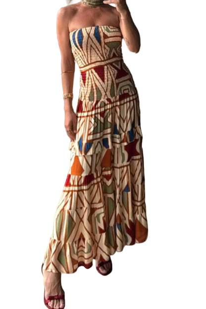 Smocked Printed Tube Dress Multicolor / S Maxi Dresses The Nichole Collection - Official Site