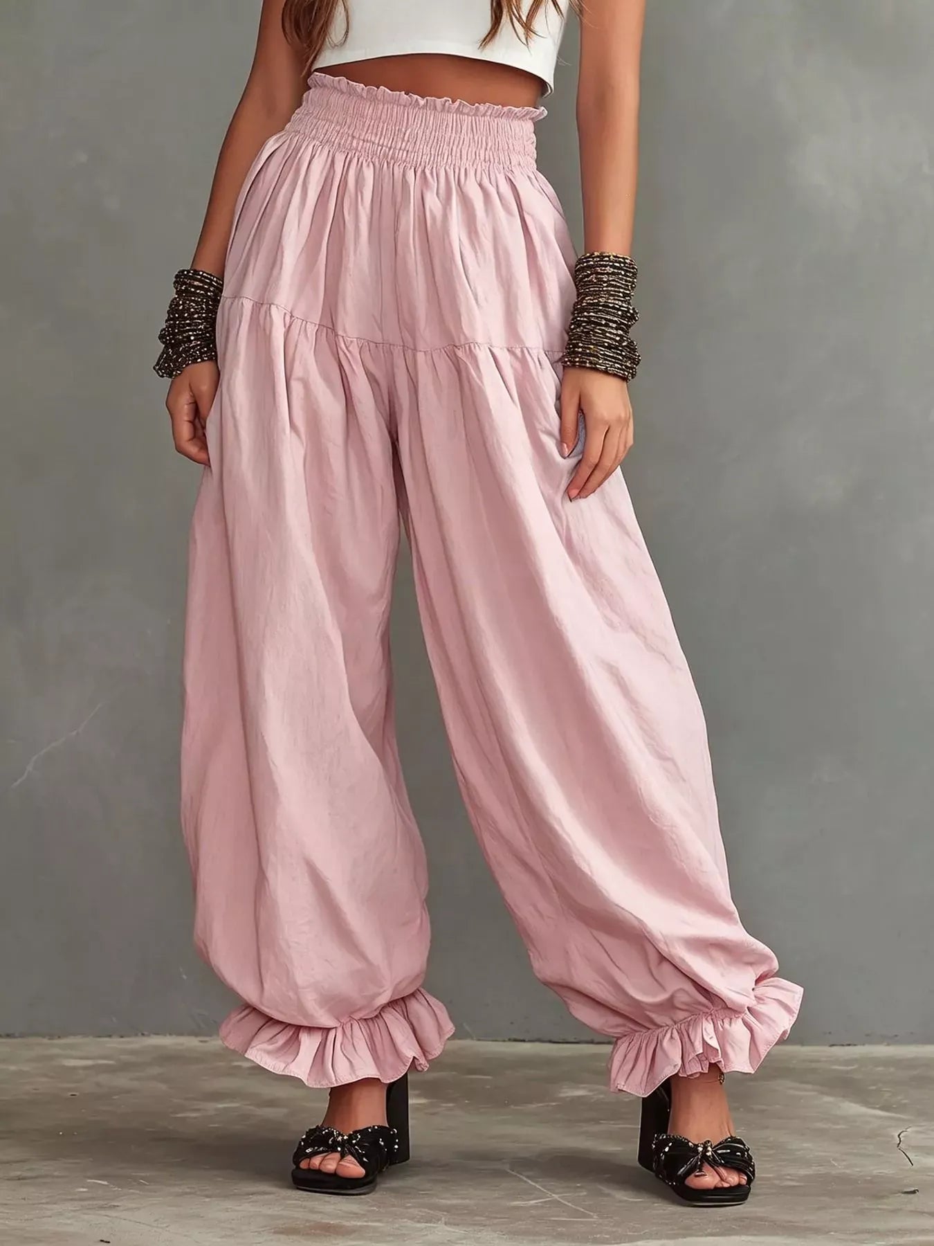 Smocked Ruffle Hem Wide Leg Pants The Nichole Collection - Official Site