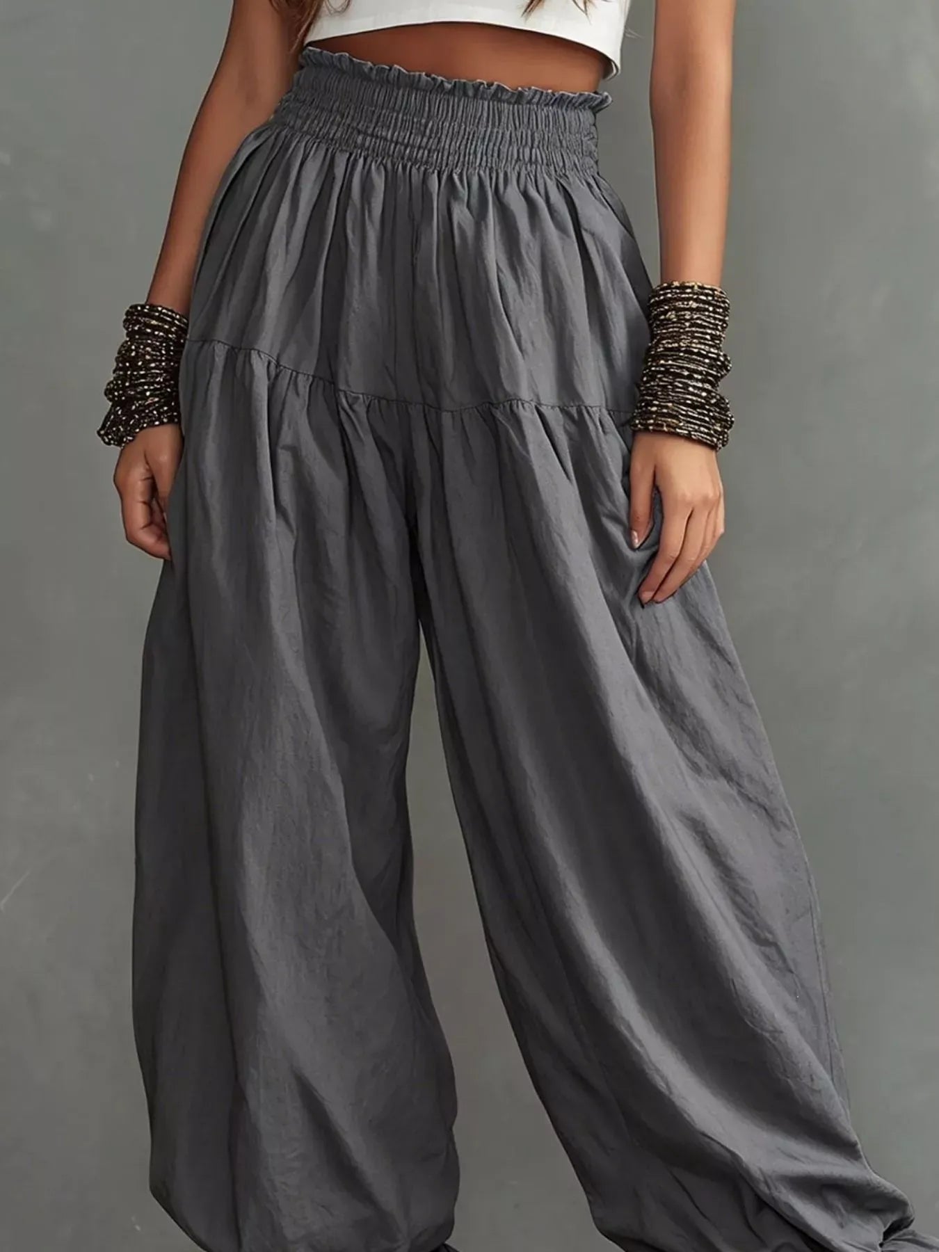 Smocked Ruffle Hem Wide Leg Pants The Nichole Collection - Official Site