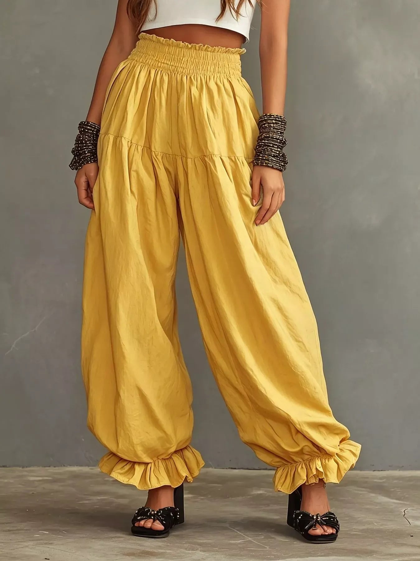 Smocked Ruffle Hem Wide Leg Pants The Nichole Collection - Official Site