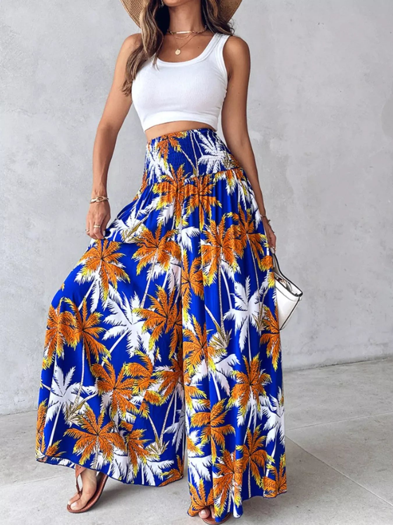 Smocked Waist Wide-Leg Pants with Pockets Royal Blue / S The Nichole Collection - Official Site