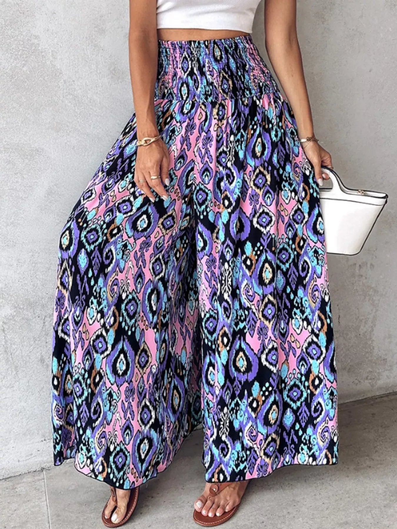 Smocked Waist Wide-Leg Pants with Pockets The Nichole Collection - Official Site