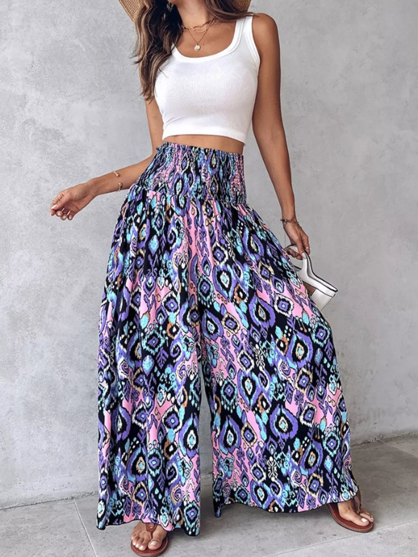 Smocked Waist Wide-Leg Pants with Pockets Purple / S The Nichole Collection - Official Site