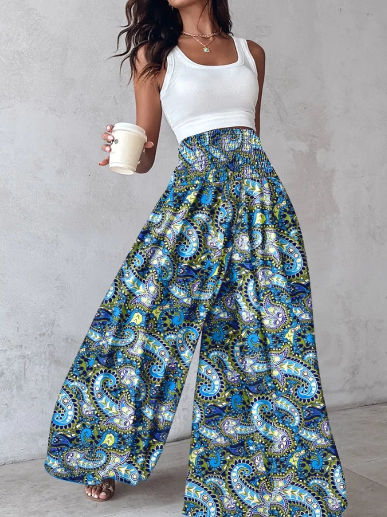 Smocked Waist Wide-Leg Pants with Pockets The Nichole Collection - Official Site