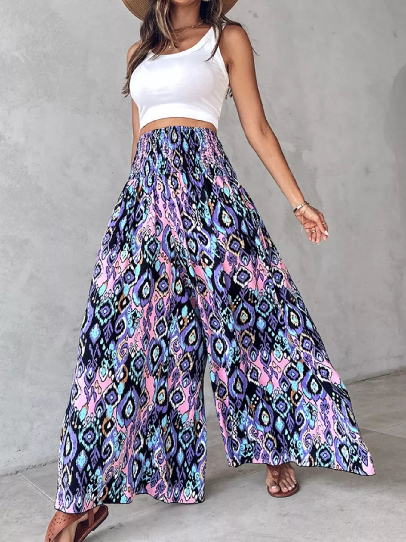 Smocked Waist Wide-Leg Pants with Pockets The Nichole Collection - Official Site