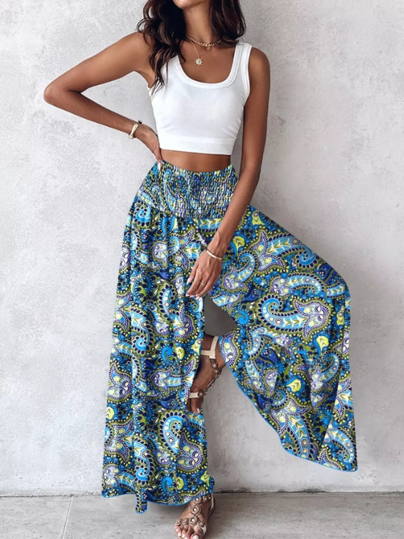 Smocked Waist Wide-Leg Pants with Pockets The Nichole Collection - Official Site