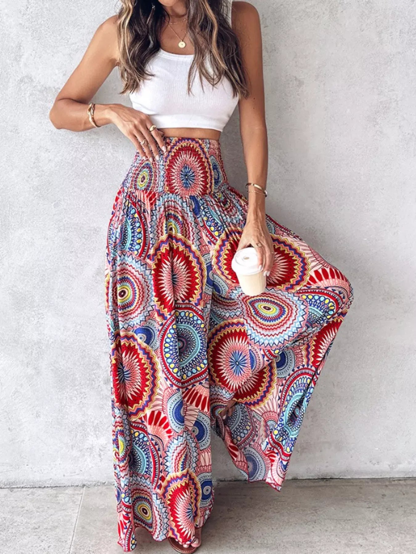 Smocked Waist Wide-Leg Pants with Pockets The Nichole Collection - Official Site