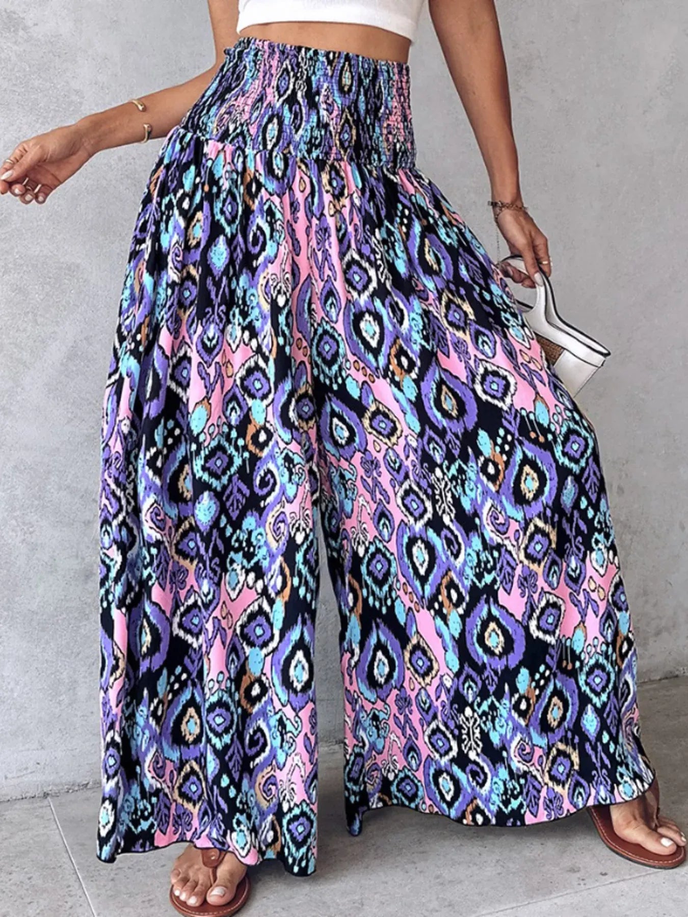 Smocked Waist Wide-Leg Pants with Pockets The Nichole Collection - Official Site