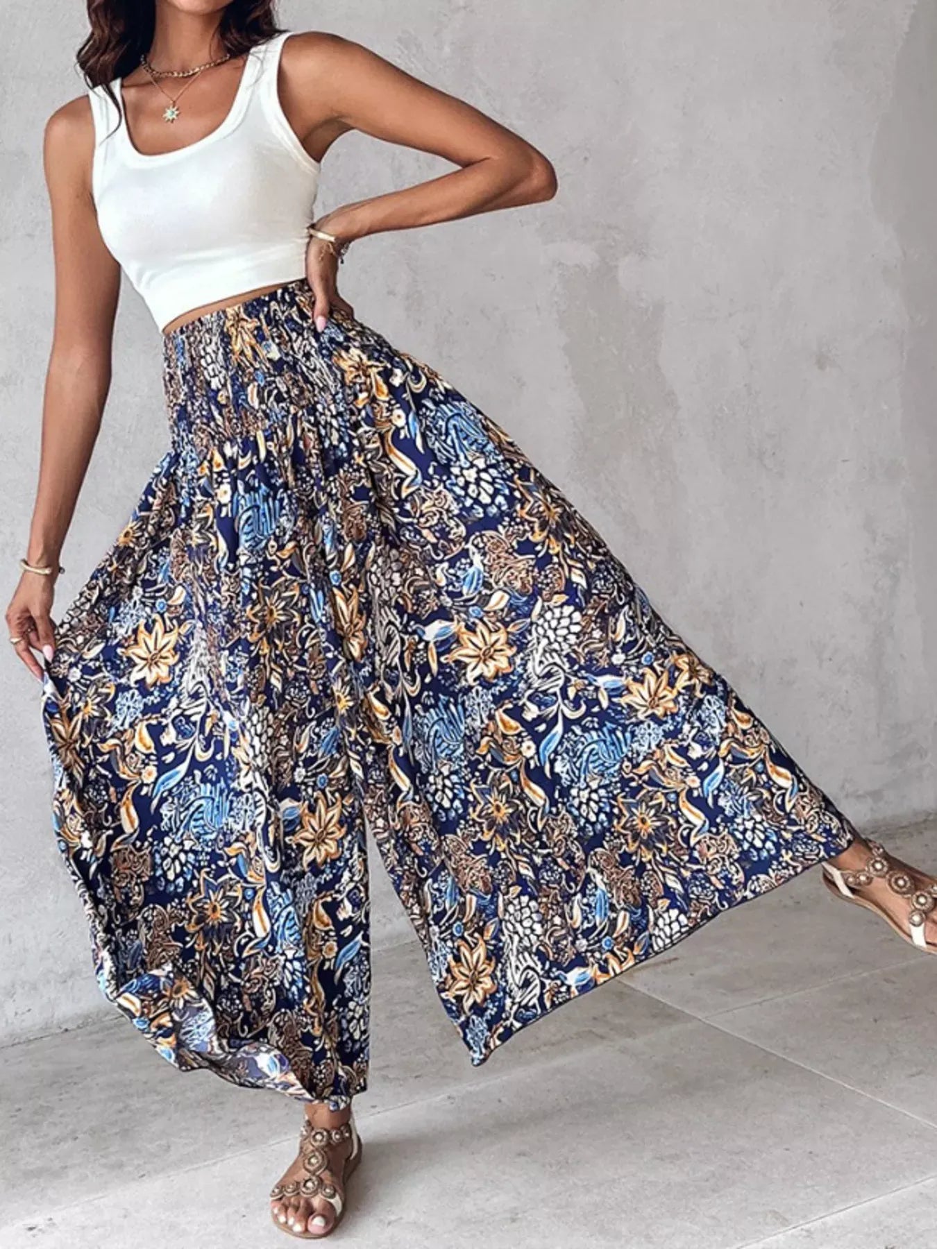 Smocked Waist Wide-Leg Pants with Pockets The Nichole Collection - Official Site
