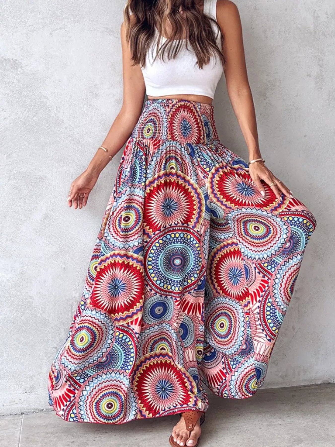 Smocked Waist Wide-Leg Pants with Pockets Scarlet / S The Nichole Collection - Official Site