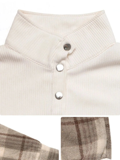 Snap Down Plaid Long Sleeve Sweatshirt Sweatshirt The Nichole Collection