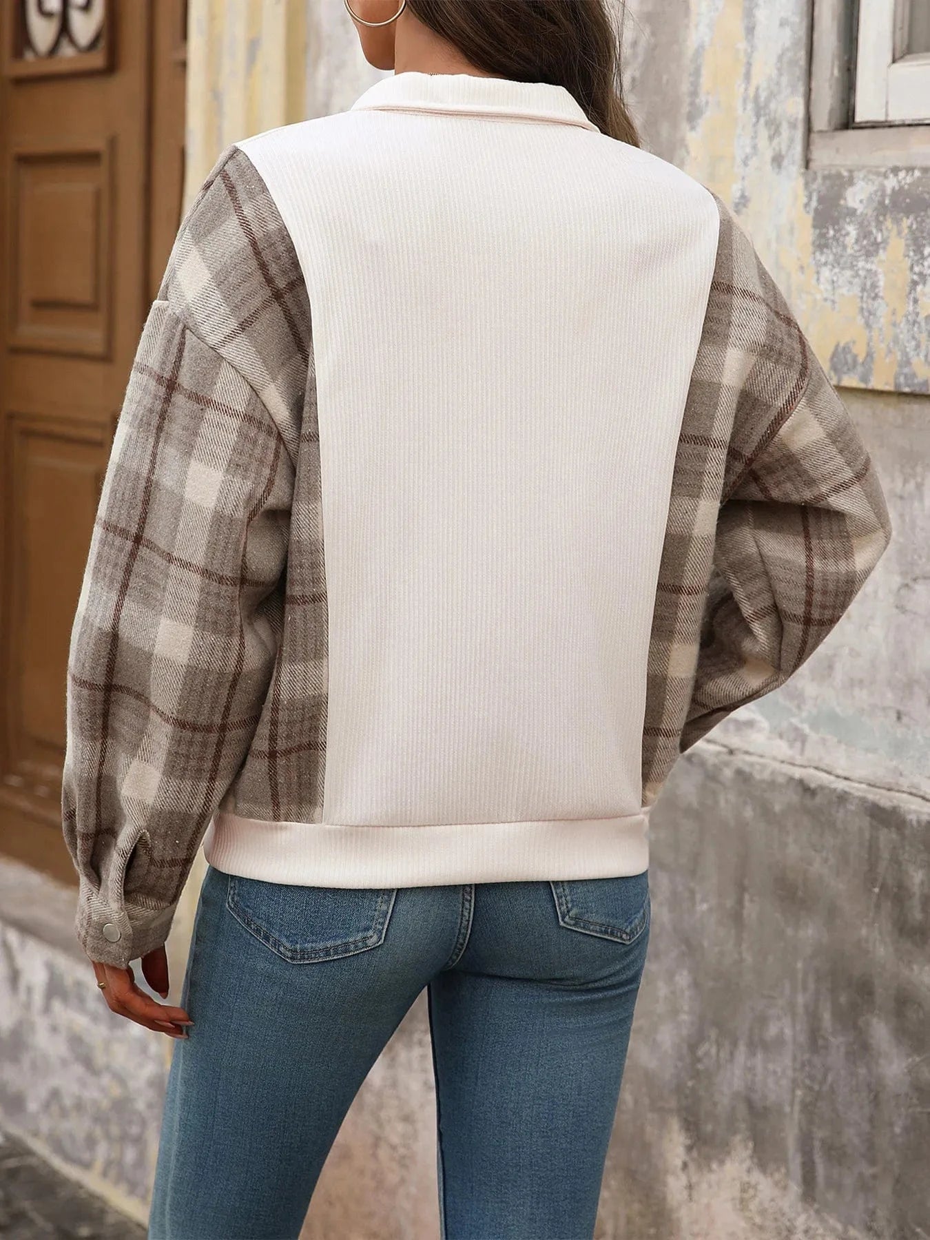 Snap Down Plaid Long Sleeve Sweatshirt Sweatshirt The Nichole Collection