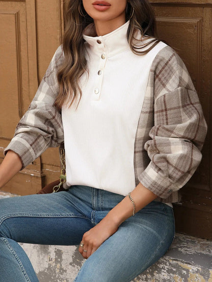 Snap Down Plaid Long Sleeve Sweatshirt Sweatshirt The Nichole Collection